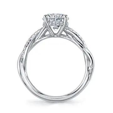 White Gold Round Cut Spiral Engagement Ring with Hidden Halo - Claire