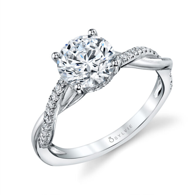 Round Cut Spiral Engagement Ring with Hidden Halo - Claire