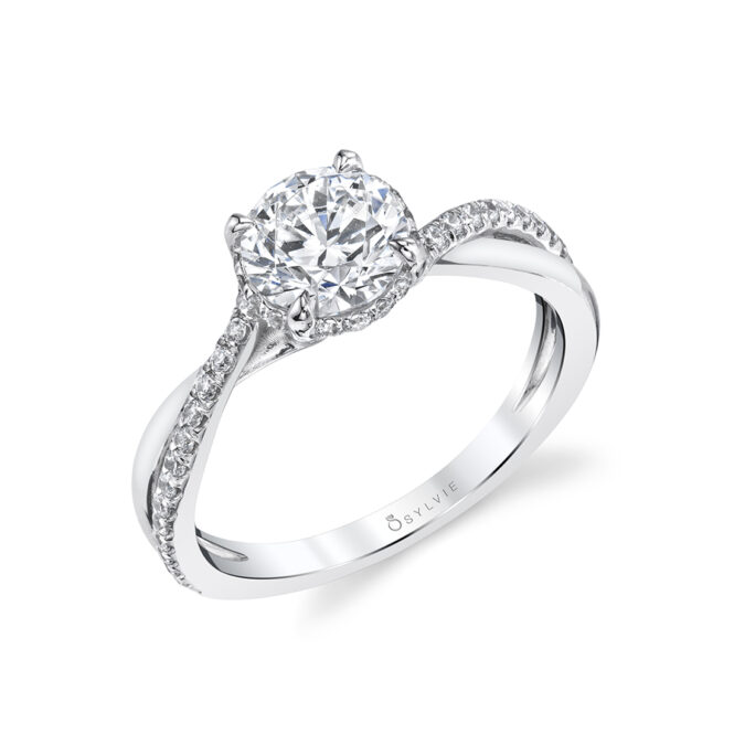 Spiral Engagement Ring with Hidden Halo in white gold - Iliara