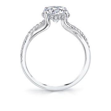 White Gold Round Cut Spiral Engagement Ring with Hidden Halo - Amahle