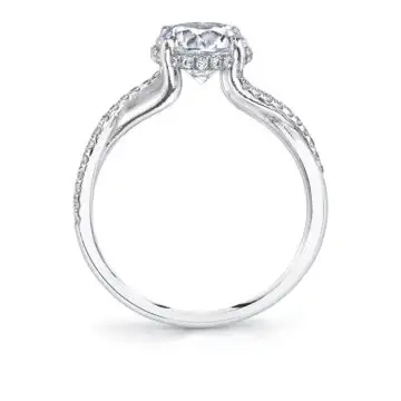 White Gold Round Cut Spiral Engagement Ring with Hidden Halo - Amahle