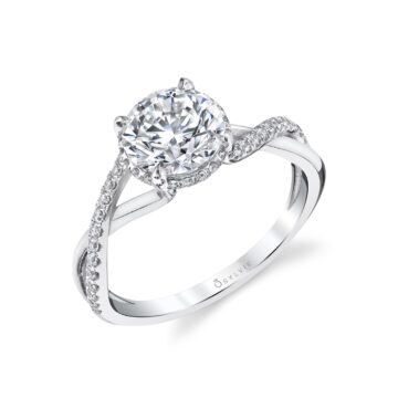 White Gold Round Cut Spiral Engagement Ring with Hidden Halo - Amahle