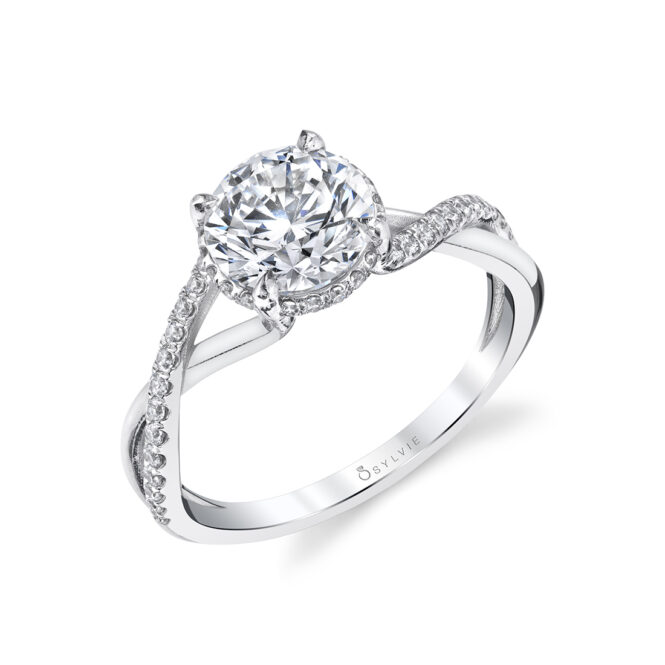Spiral Engagement Ring with Hidden Halo in White Gold - Amahle
