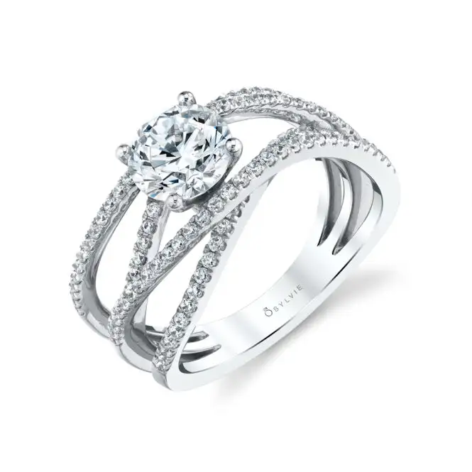 White Gold Round Cut Split Shank Engagement Ring