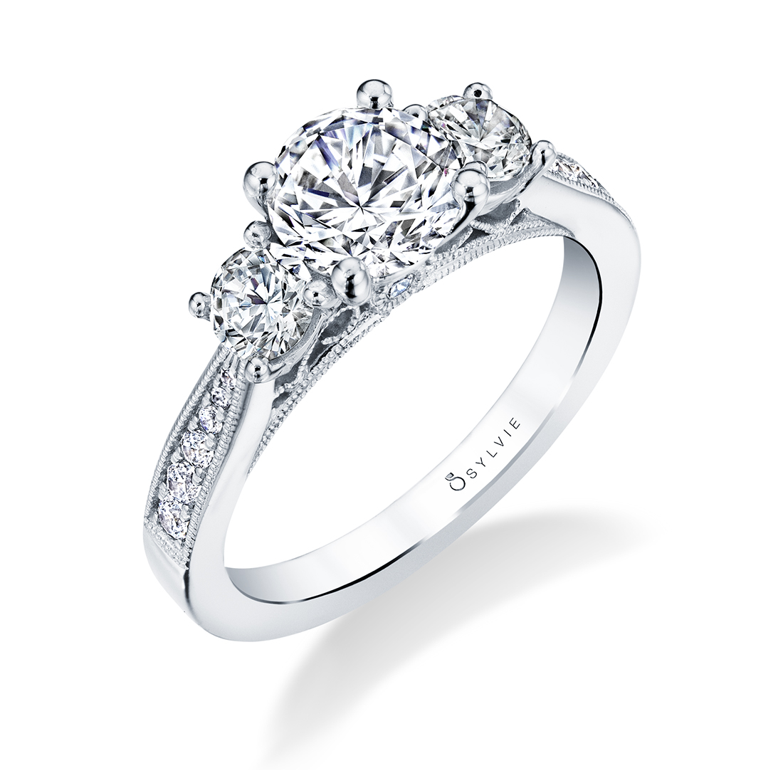 Classic Three Stone Engagement Ring in White Gold - Catarina