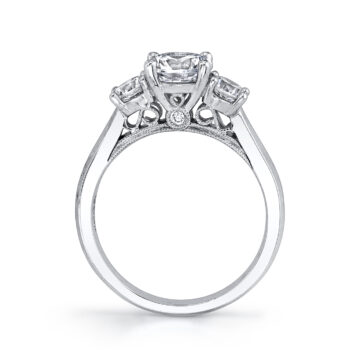White Gold Round Cut Three Stone Engagement Ring - Carmen