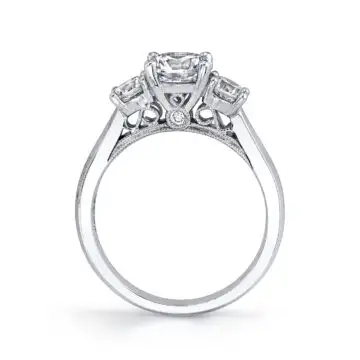 White Gold Round Cut Three Stone Engagement Ring - Carmen