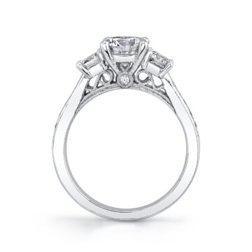 White Gold Round Cut Three Stone Engagement Ring - Catarina