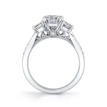 White Gold Round Cut Three Stone Engagement Ring - Catarina