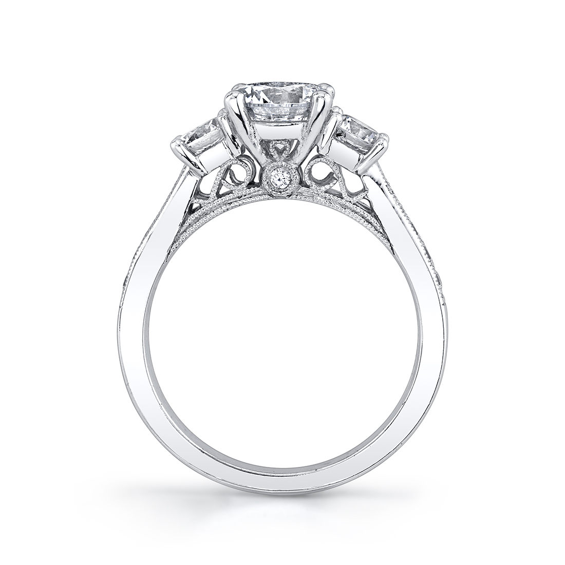 three stone engagement ring profile view  by Sylvie