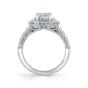 White Gold Round Cut Three Stone Engagement Ring - Lara