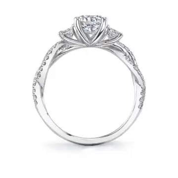 White Gold Round Cut Three Stone Spiral Engagement Ring - Gina