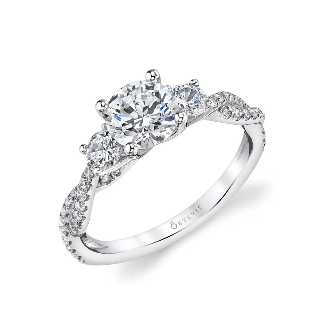 Unique Solid White Gold 6+Ct. Diamond 3-stone Engagement Ring