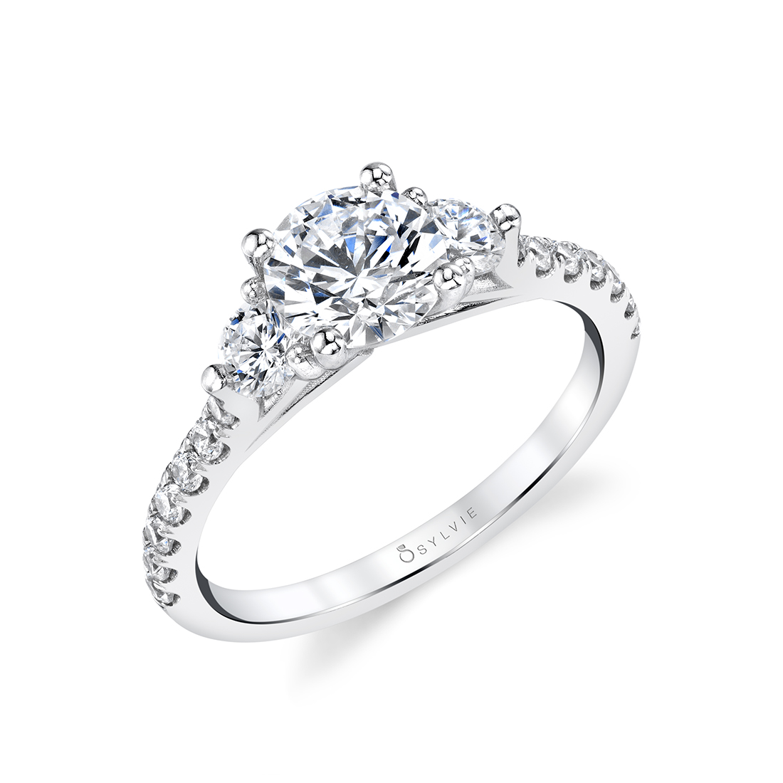 3 Stone Engagement Ring with Side Stones
