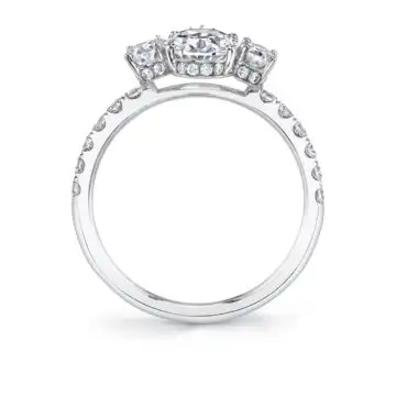 White Gold Oval Cut Three Stone Engagement Ring with Oval Sides - Tasya
