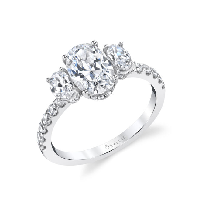 Oval Cut Three Stone Engagement Ring with Oval Sides - Tasya