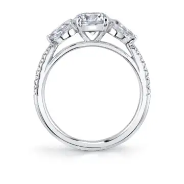 White Gold Round Cut Three Stone Engagement Ring With Pear Shaped Side Stones - Vanna