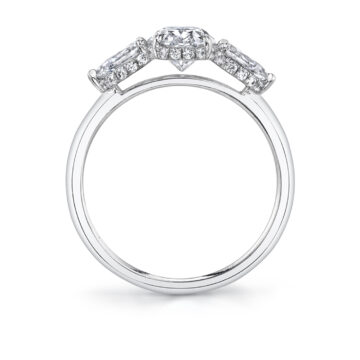 White Gold Three Stone Oval Engagement Ring with Pear Side Stones - Tamryn