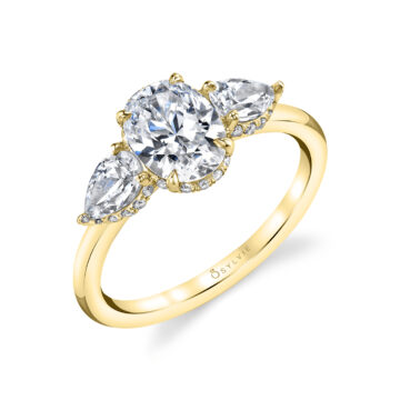 White Gold Three Stone Oval Engagement Ring with Pear Side Stones - Tamryn