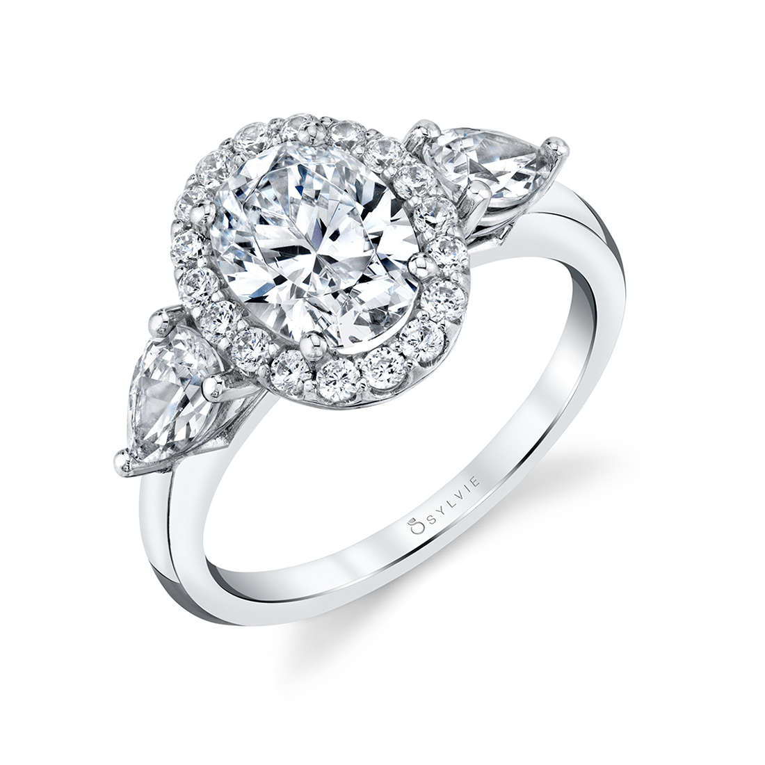 Oval engagement ring with pear side stones deals