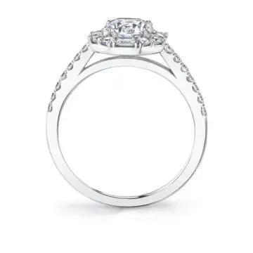 White Gold Round Cut With Baguette Halo Engagement Ring - Kira