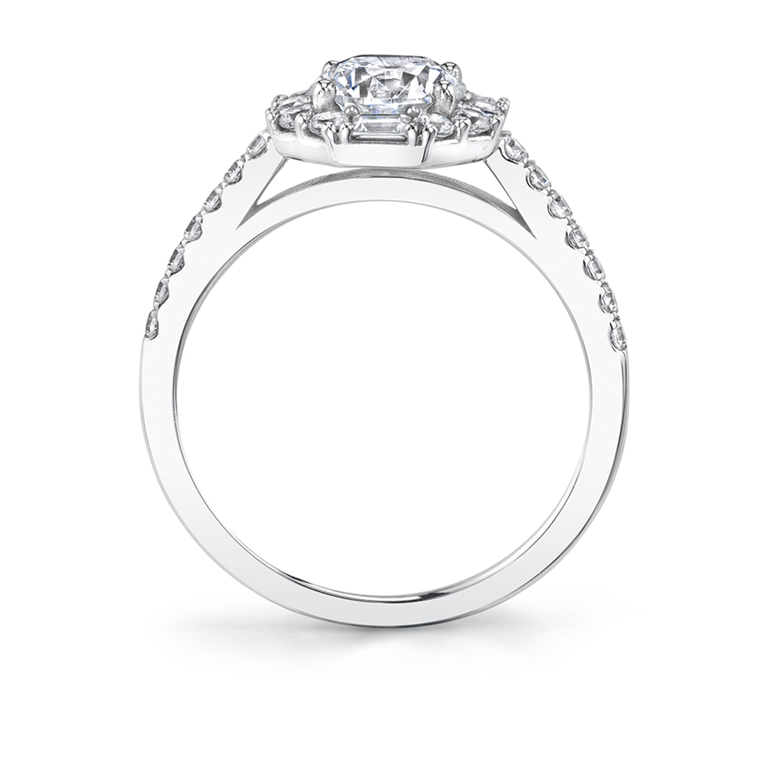 Profile Image of Baguette Halo Engagement Ring in White Gold