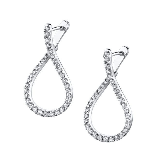 Unique Diamond Hoop Earrings - -0100 in White Gold