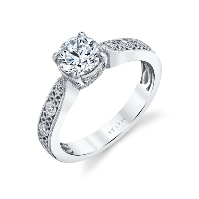 Side Profile of a Flower Engagement Ring - Olive