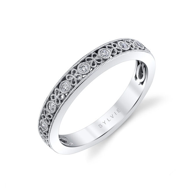 Flower Wedding Band with Diamonds