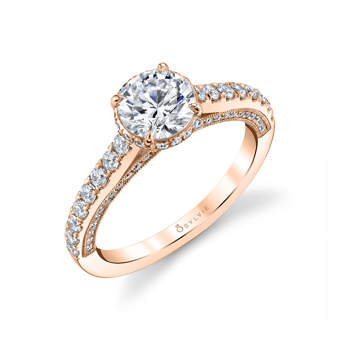 Rose Gold Hidden Halo Engagement Ring - Marianna