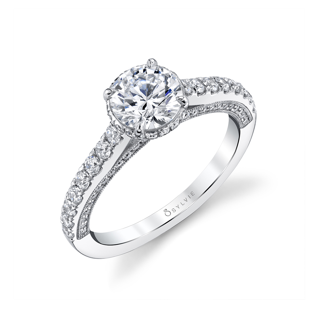 Hidden Halo Engagement Ring in white gold - Marianna