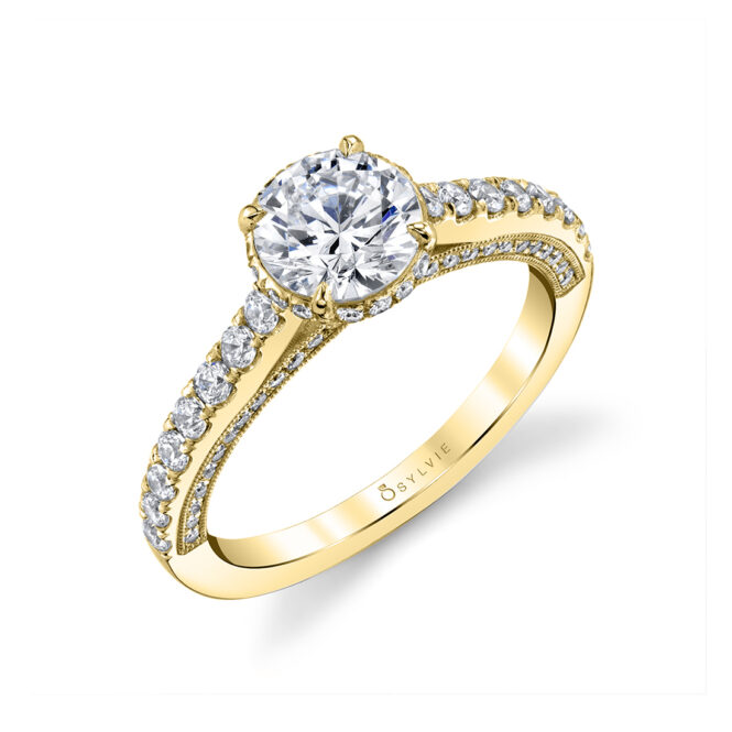 Yellow Gold Hidden Halo Engagement Ring - Marianna