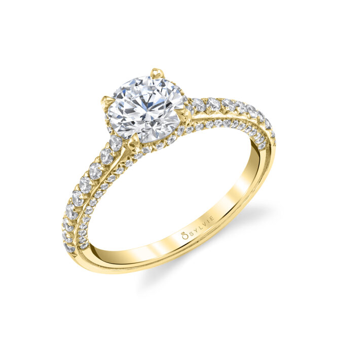 Yellow Gold Hidden Halo Engagement Ring with Diamond Profile - Layla Ring