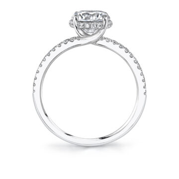 White Gold Round Cut Hidden Halo Engagement Ring With Split Shank - Halle