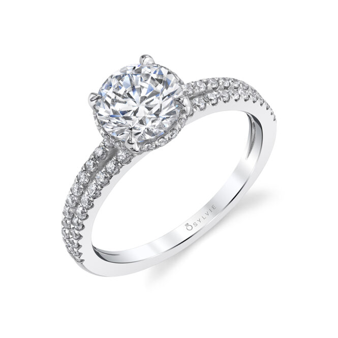 Round Cut Hidden Halo Engagement Ring With Split Shank - Halle