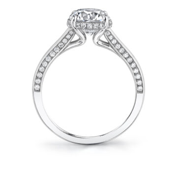 White Gold Round Cut Hidden Halo Engagement Ring with Diamond Profile - Calina