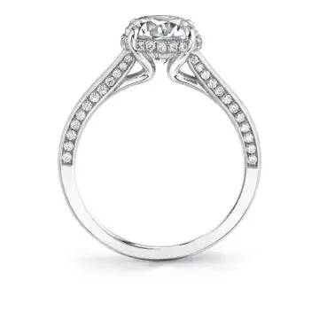 White Gold Round Cut Hidden Halo Engagement Ring with Diamond Profile - Calina
