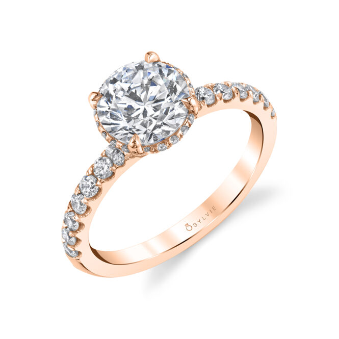 Rose Gold Hidden Halo Ring - Xenia