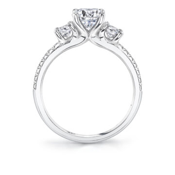 White Gold Round Cut Modern Three Stone Engagement Ring - Gemma