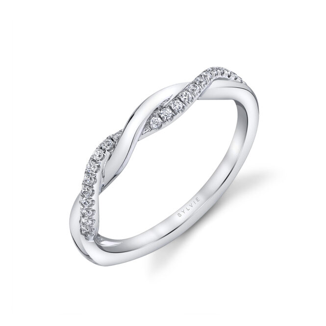 Side view of a 3 Stone Engagement Ring with Spiral Band - Evangeline - S