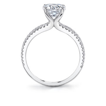 White Gold Round Cut Split Band Engagement Ring - Amalia