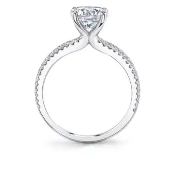 White Gold Round Cut Split Band Engagement Ring - Amalia