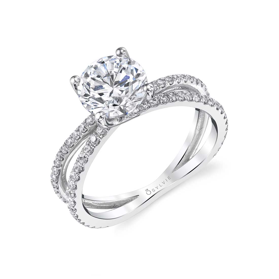 Split Band Engagement Ring in White Gold by Sylvie
