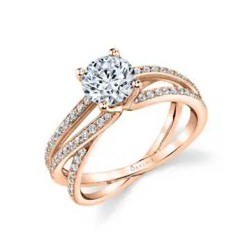 White Gold Round Cut Split Band Engagement Ring - Aleene