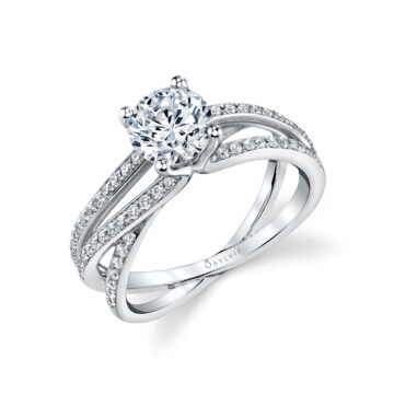 White Gold Round Cut Split Band Engagement Ring - Aleene