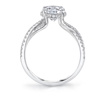 White Gold Round Cut Split Shank Twisted Hidden Halo Diamond Engagement Ring - Agnia