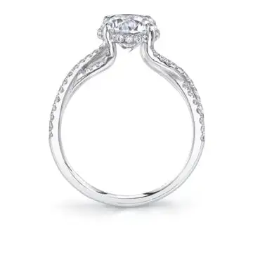 White Gold Round Cut Split Shank Twisted Hidden Halo Diamond Engagement Ring - Agnia