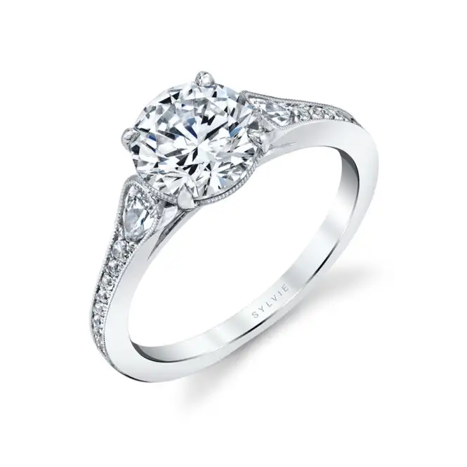 White Gold Round Cut Unique Engagement Ring