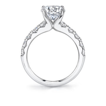 White Gold Round Cut Classic Wide Band Engagement Ring - Aloria