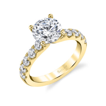 White Gold Round Cut Classic Wide Band Engagement Ring - Aloria